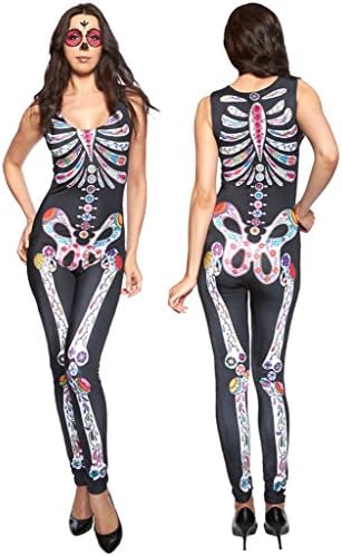 Lobikin Women's Stylish Printed Sugar Skull Halloween Catsuit Costume