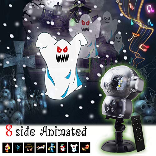 JEESA Christmas Projector Lights, Outdoor Christmas Decorations Music Snow Animated Projector with Remote Control LED Snowfall Hallowee Projector Decorative Lighting for Holiday Party Home Yard Garde