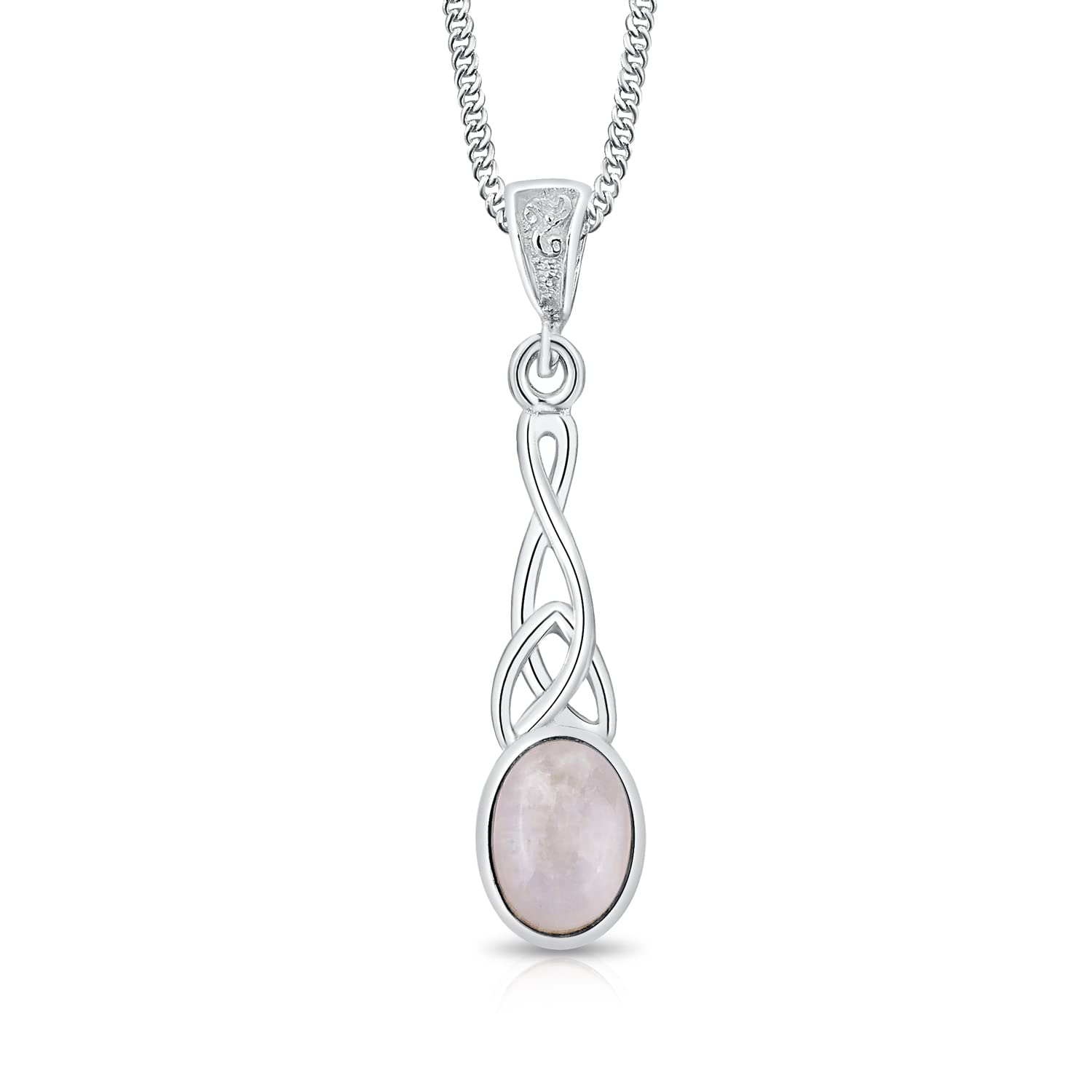DTPsilver® 925 Sterling Silver Necklace - Celtic Pendant with Natural Gemstones - With Curb Chain - Spring Ring Clasp - Width: 1.2 mm - Adjustable Length: 16" to 18" Inches - Moonstone