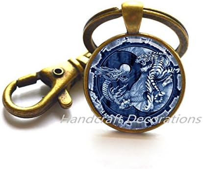 Yin-Yang dragon and tiger Key Ring Astrology Keychain Jewelery Charm Key Ring for Him or Her.F268