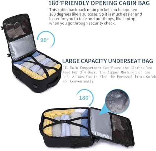Ryanair Handgepäck 40x30x20 Rucksack 40x30x20 Eurowings Handgepäck Rucksack Flugzeug Reiserucksack Herren Handgepäck Tasche Laptop Rucksack 14 Zoll mit USB Ladeanschluss Reisetasche für Damen,Schwarz