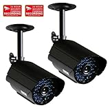 VideoSecu 2 Pack Infrared IR Day Night Vision CCTV Surveillance Security Cameras Weatherproof Outdoor with Free Security Warning Stickers CTC