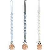 Pacifier Clip, 3 Pack Silicone Pacifier Clips with Wooden Design Pacifier Holder Clip, Soother Clips for Baby Boy & Girl (Whi