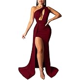 LAGSHIAN Women Sexy Elegant One Shoulder High Split Cutout Long Evening Dress