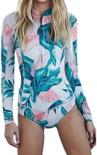 Women's Printed Long Sleeve UV Protection Rash Guard Swimwear Beachwear (L, Blue)