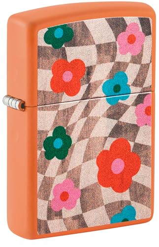 Zippo Sturmfeuerzeug - Modell Wavy Flower - Orange Matt mit Color Image - Nachfuellbar - Wiederverwendbar - Windfestes Design - Geschenkbox - Made in USA