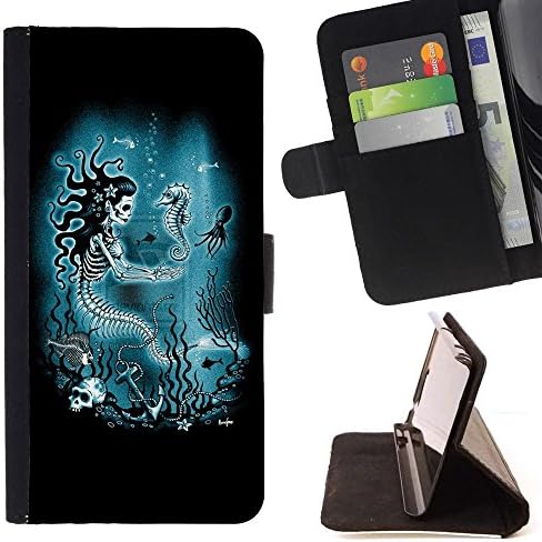 Jordan Colourful Shop - Mermaid Skull Skeleton Seahorse For Samsung Galaxy J3 - Leather Cover Case High Impact Absorption Case -