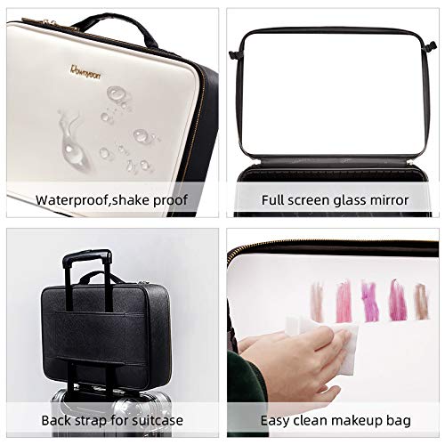 Rownyeon Makeup Train Case with Mirror Portable 14.5inch Cosmetic Organizer Professional Makeup Bag with Adjustable Dividers for Cosmetics Makeup Brushes and Toiletry Jewelry Digital Accessories