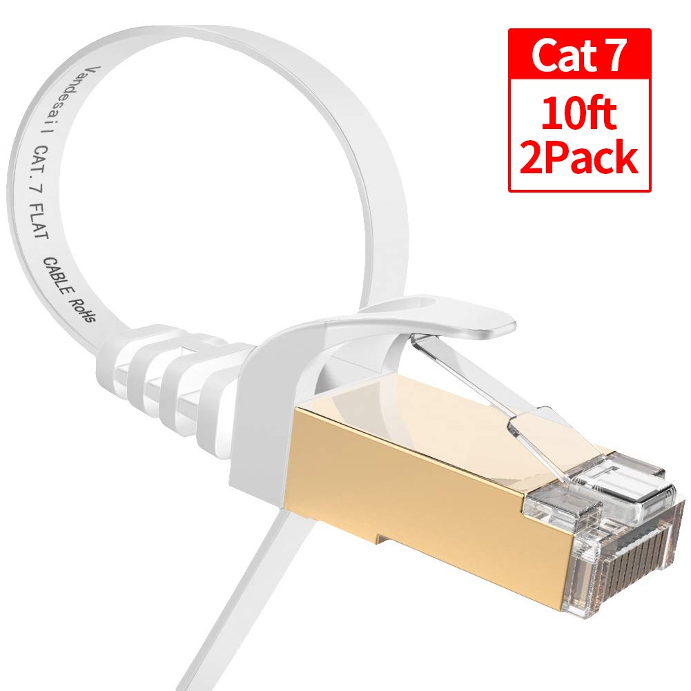 2Pack VANDESAIL Cat7 Ethernet Cable 10FT Triple Shielded, Solid Flat Internet Network Computer Patch Cord, Faster Than Cat6/Cat5 Network, Cat7 High Speed LAN Wire with RJ45 for Router, Modem, Gaming