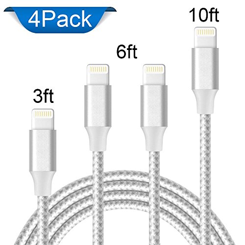 Lightning Cable, Liwin iPhone Charger Cables 4Pack 3FT 6FT 6FT 10FT to USB Syncing Data and Nylon Braided Cord Charger for iPhone X/8/8Plus/7/7Plus/6/6Plus/6s/6sPlus/5/5s/5c/SE and More