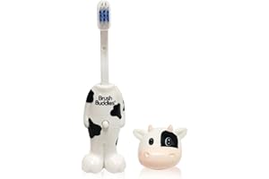 BRUSH BUDDIES BrushBuddies Poppin 00304-72 Milky Wayne (Cow) Fun Animal Character Manual Toothbrush for Kids or Children