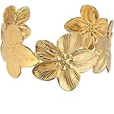 Yspokfay Gold Flower Cuff Bracelet Chunky Floral Open Bangle Bracelet Adjustable Wide Flower Bracelets