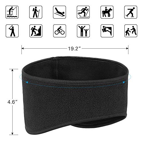 KOMAKE Ear Warmers Headband, 2 Pack Earmuff Headband Fleece Earmuffs Sport Headband Winter Ear Covers Moisture Wicking Sweatband Ski Running Headband for Men & Women (Black+Gray)