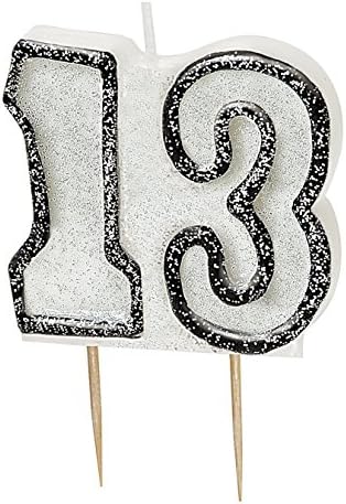 WOW GLITTER BLACK/SILVER 13th Birthday Candle