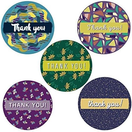 Colorful Modern Thank You Stickers Roll Set 1.5 inch | 500 Adhesive Round Circle Labels per Roll | 5 Unique Designs | Modern Happy Warm Geometric Designs | Baby shower, Wedding, Graduation, Birthdays