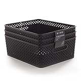 BINO Woven Plastic Storage Basket, Large – 3 PACK (Black)
