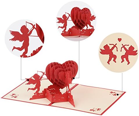 JZOEOEU Love Heart Cupid 3D Cards Pop Up Greeting Card Valentine's Day Wedding Invitation Cards Anniversary(Red)
