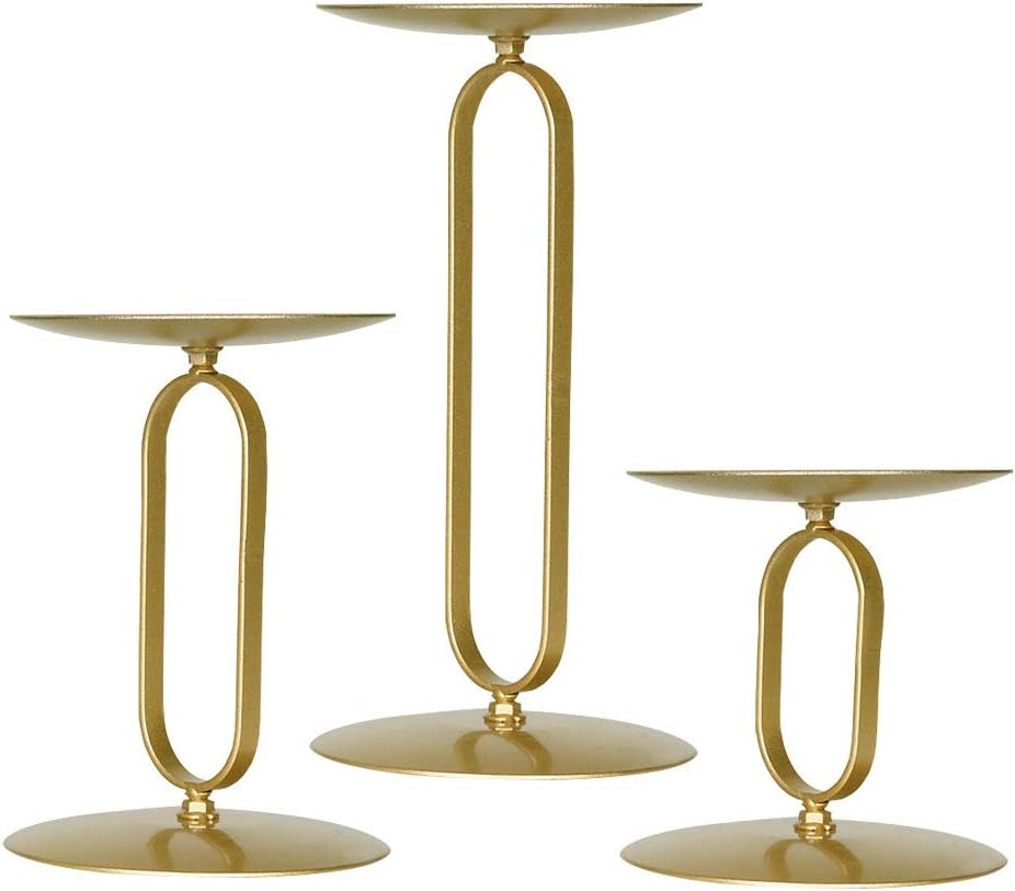 smtyle Candle Holders Set of 3 Candelabra with Iron-3.5" Diameter Ideal for Pillar LED Candles Round Gold: Home & Kitchen