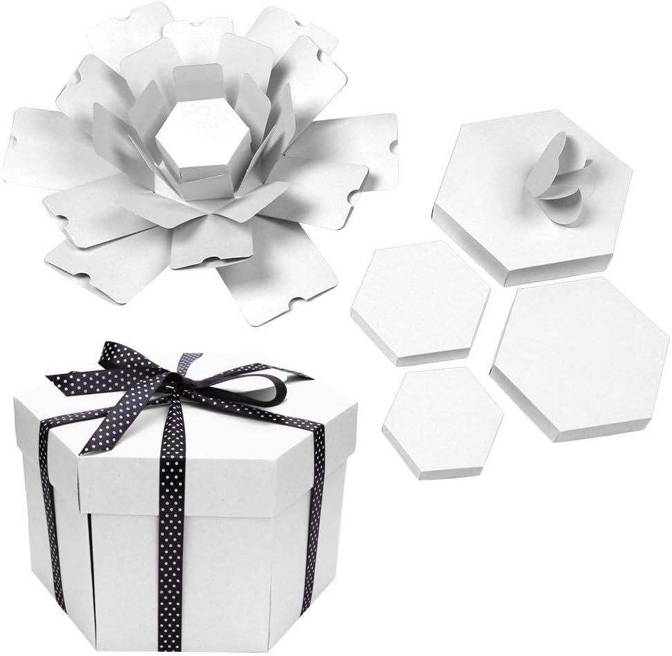 Muyunnet Explosion Box Hexagonal DIY Photo Album Scrapbooking Bomb Box Gift (White)