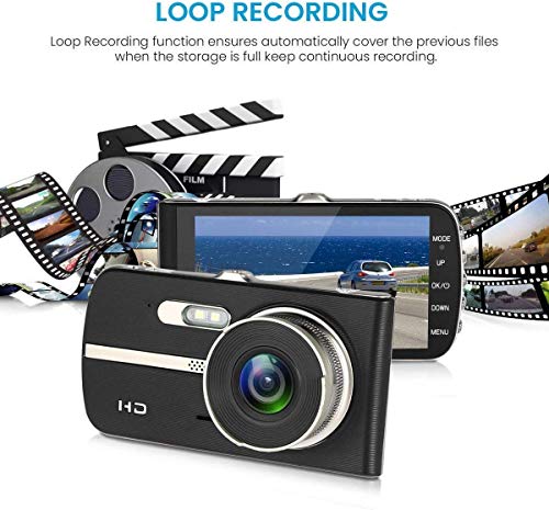 Dash Camera 1080P, EIVOTOR Car Camera DVR 4 Inch LCD Screen Full HD 140 ° Dual DashCam Front Rear Wide Angle Car Recorder with G-Sensor Night Vision Motion Detection WDR Parking Monitor Loop Recording
