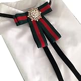 Rhinestore Crystal Dangle Wedding Party Bow Tie Women/Men Ribbon Pre Tied Neck Tie Adustable Brooch Pin Clip (Green)