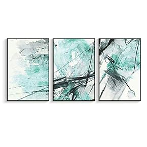 Framed Canvas Wall Art for Living Room, Bedroom Abstract Ink Painting Canvas Prints for Home Decoration Ready to Hanging - 16"x24"x3 Panels