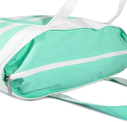 DALIX Striped Boat Bag Premium Cotton Canvas Tote White Mint Green 6 DALIX Striped Boat Bag Premium Cotton Canvas Tote White Mint Green