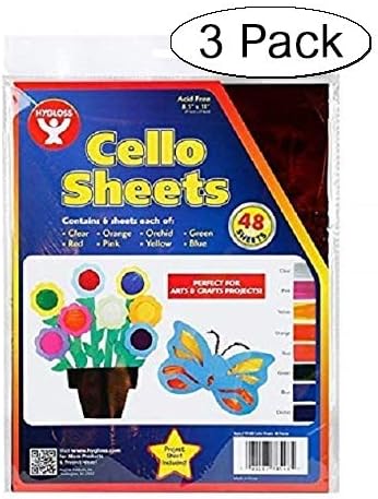 Hygloss Products Cellophane Sheets - 6 Sheets of 8 Bright, Vivid Colors - Great for Arts, Crafts, DIY Projects, Wrapping Gifts, Classroom Activities, Holidays & Much More (Thrее Расk)