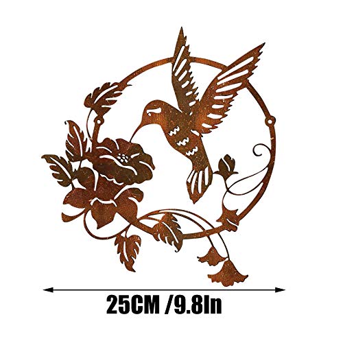 wSelio Metal Hummingbird Flower Wall Art Decor, Inspirational Wall Decor Sculpture Hanging Indoor Outdoor for Home, Bedroom, Living Room, Office, Garden (A-25x25cm)