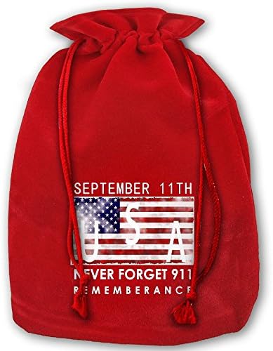 September 11th - NEVER FORGET 911 Rememberance Red Velvet Drawstring Santa Toy Bag Gift Wrap Bag For Christmas Wedding Gifts