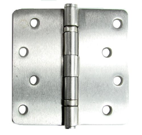 Exterior Door Hinges Satin Nickel 4 Inch with 1/4 Inch Radius - 2 Pack