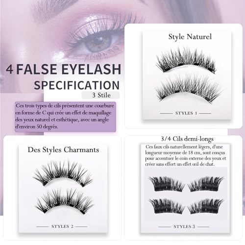 Chlffua Kit de Faux Cils Magnétiques Rose, Faux Cils au Look Naturel avec Applicateur, Demi-Cils et Cils Complets, Réutilisables, Sans Colle