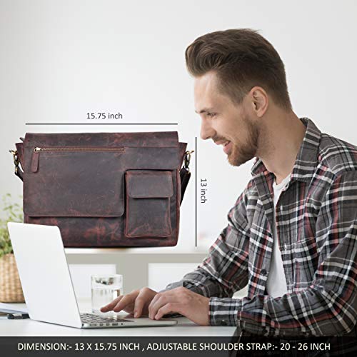 College Messenger Bag Real Leather Laptop Bag 16" Waxed Briefcase Large