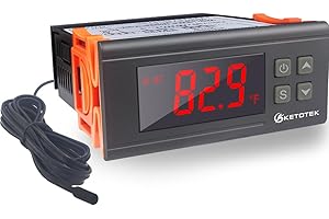 KETOTEK Digital Temperature Controller AC110V 10A Fahrenheit Thermostat with 2m Waterproof Sensor 2 Relays Heating Cooling Incubator