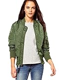 Yiyou Ladies Classic Ma1 Padded Bomber Jacket Zip up Biker Coat (L, Army Green)