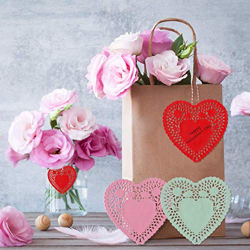 rivcoim Mini Valentine's Heart doilies 4 inch, Colors Red, Pink, White, and Blue(100 pcs)