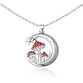 yaozeio Mushroom Necklace for Women Mom Christmas Birthday Gift Necklaces for Best Friend Girlfriend Wife Red Mushroom Half Moon Necklace Xmas Presents for Daughter Mom Niece Silver Chain Necklace