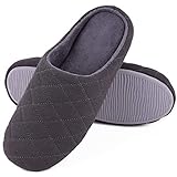 Men's Comfort Quilted Cotton Memory Foam House Slippers Slip On House Shoes (Medium/9-10 D(M) US, Dark Gray)
