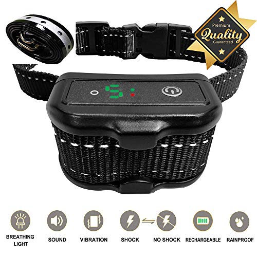 Bark Collars.NUOGAO [Newest 2019] Rechargeable Training bark Collar Waterproof beeping/Vibration/Non-Impact Shock Rechargeable Small Medium Large Dogs of All Breeds (Black)