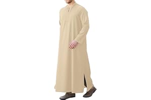 LVCBL Kaftan Thobe for Men Big And Tall Muslim Robe Mens Long Sleeve Caftan