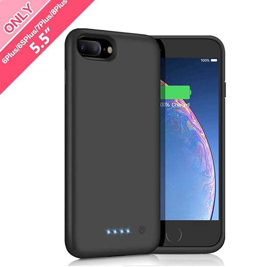 Akku Hülle für iPhone 6 Plus/6s Plus/7 Plus/8 Plus, 8500mAh Tragbare Ladebatterie Zusatzakku Externe Handyhülle Wiederaufladb