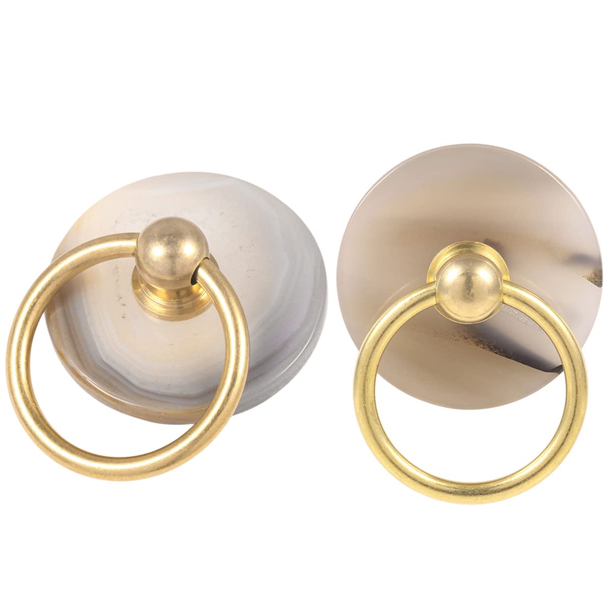 Nupuyai 2pcs Round Stone Agate Slice Cabinet Knobs Set, Vintage Drawer Ring Pull Handle Knob for Dresser Wardrobe Decorative