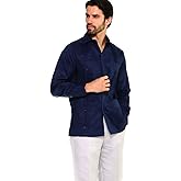 Mojito Collection Men's Cotton-Blend Classic Four-Pocket Long Sleeve Guayabera Shirt