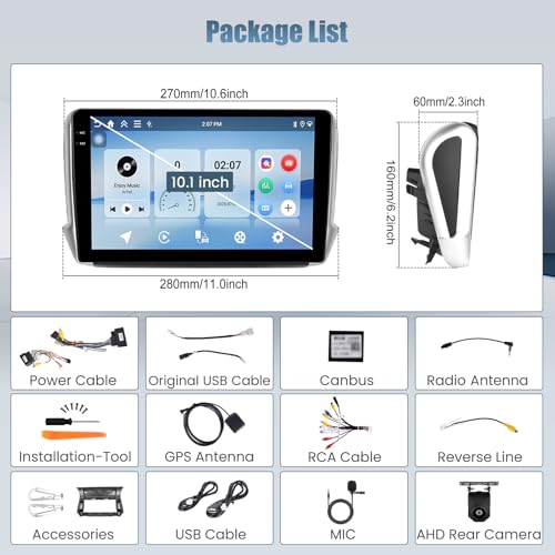 Roinvou 4G+64G Android 15 Car Radio for Peugeot 208/2008 2012-2018 Wireless Carplay Android Auto, 10'' Incell Touch Screen Radio with Mirror Link GPS Bluetooth FM RDS WiFi EQ SWC Backup Camera