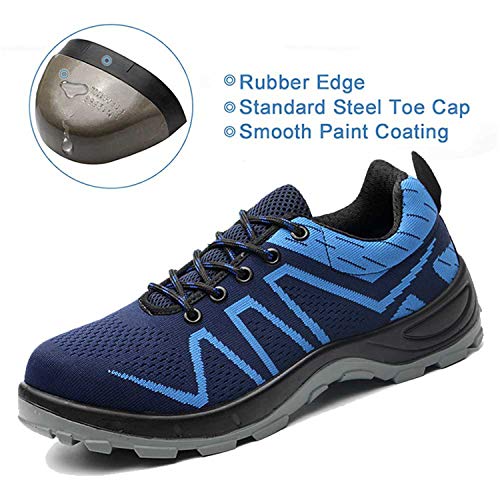 SUADEX Indestructible Steel Toe Shoes for Women Men, Safetry Shoes Breathable Puncture Proof Steel Toe Sneakers Work Shoes Construction Shoes Blue 001 Size 7.5 Women/6 Men - Thumbnail 2