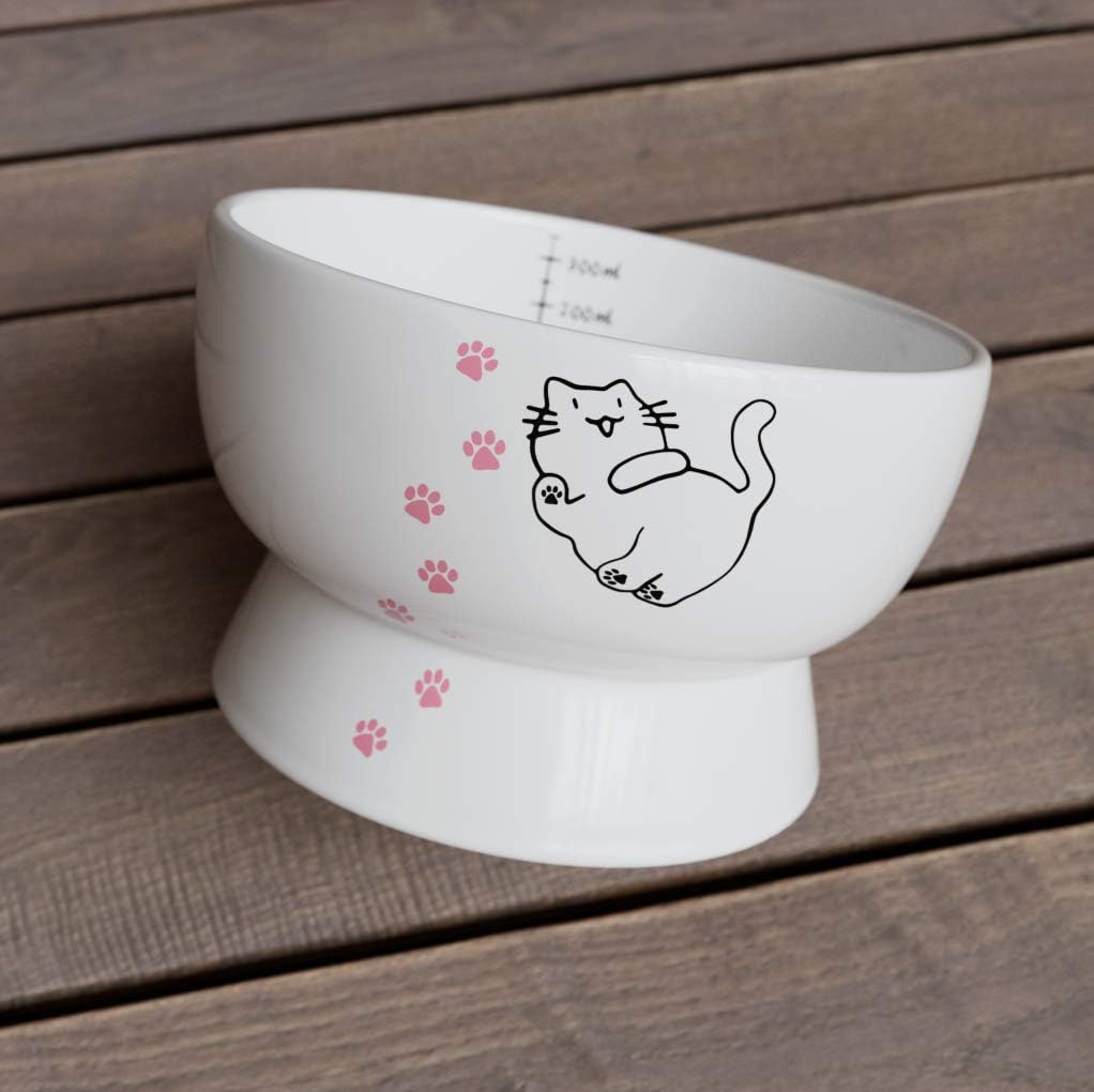 Raised Cat Water Bowl,Elevated, Porcelain Made, Pet Supplies, Backflow