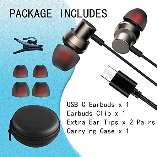 USB C Headphones for Samsung S21 S21+ S20 FE Note 20 Earbuds HiFi Stereo Earphones with Mic and Volume Control in-Ear Wired Earbuds Noise Cancelling Headsets for Pixel 4 3 2 XL OnePlus 9 Pro 8T 8 7