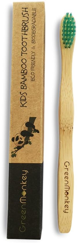 Kids Bamboo Toothbrush - Natural Organic Environmentally Friendly Wooden Eco Biodegradable Recyclable Tooth Brush - Enhancing Natural Teeth Whitening - BPA Free Bristles