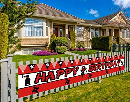 Large Ninja Happy Birthday Banner, Ninja Warrior Birthday Party Decorations, Samurai Birthday Party Decorations (9.8 x 1.5 feet)