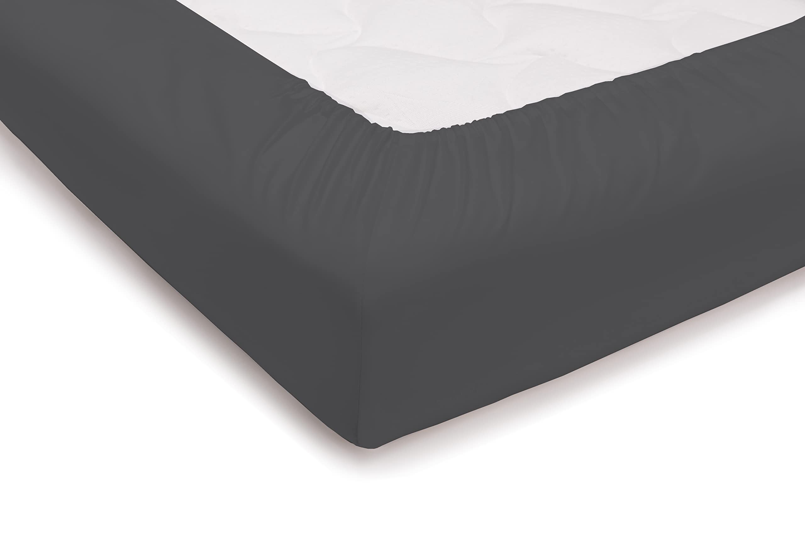PENSIERI DELICATI Double Bed Sheet 180 x 200 cm, Plain Dyed Fitted Sheet +25 Made of 100% Cotton, Made in Italy, Anthracite